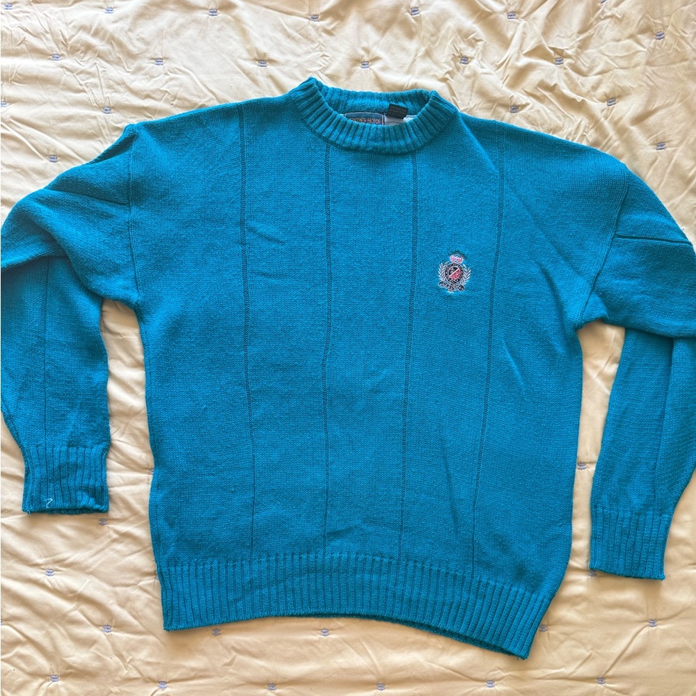 Vintage 80’s Hunting Horn Classics Teal Logo Men’s Sweater size Large